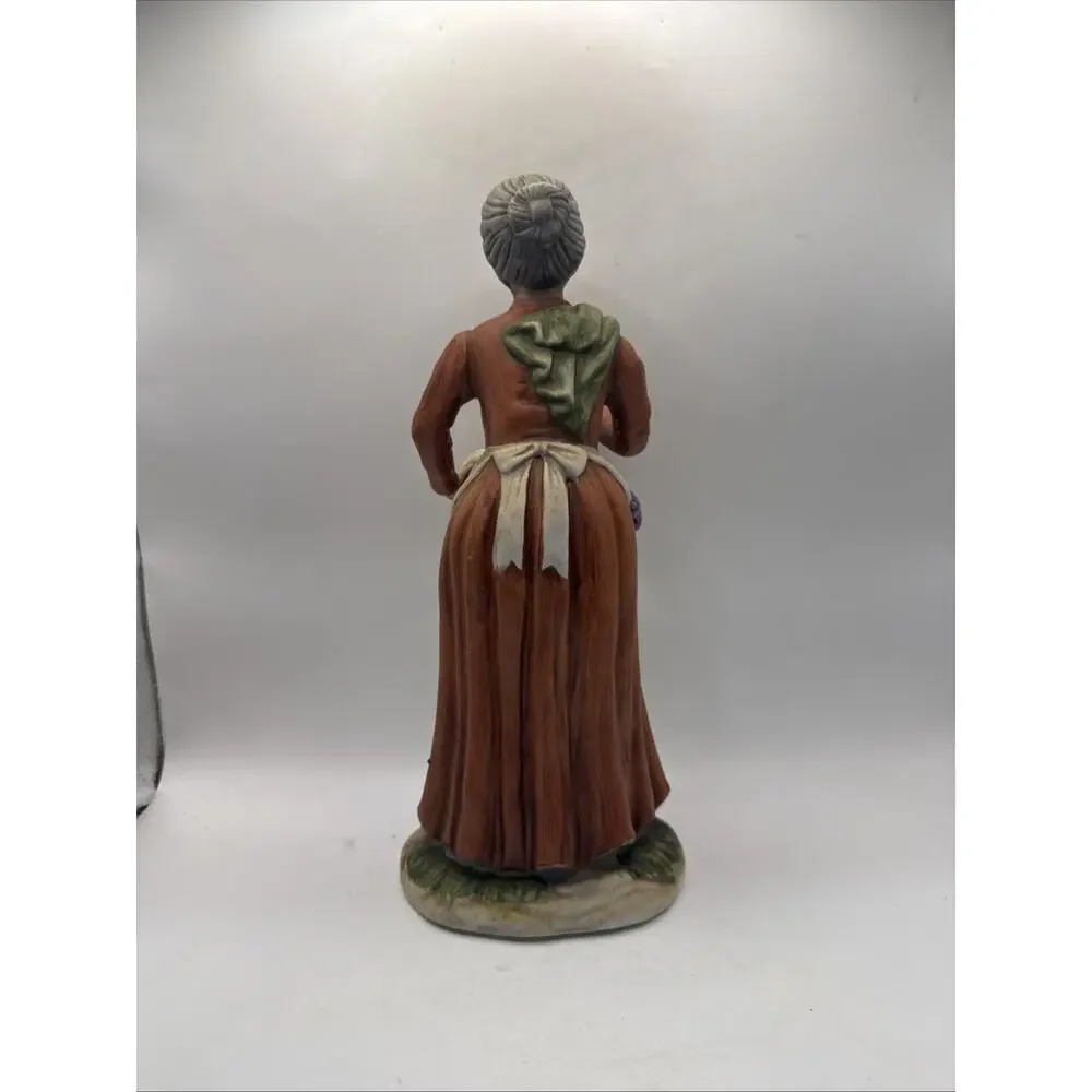 Vintage Frankel Porcelain Old Woman Figurine w/ Fruit Grapes Cornucopia Taiwan *